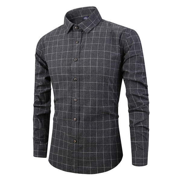 Spring Men Retro Shirt Brand Male Large Size Long Sleeve Shirts Casual Sanding Plaid Slim Fit Black Male Lapel Dress Shirts S-4XL