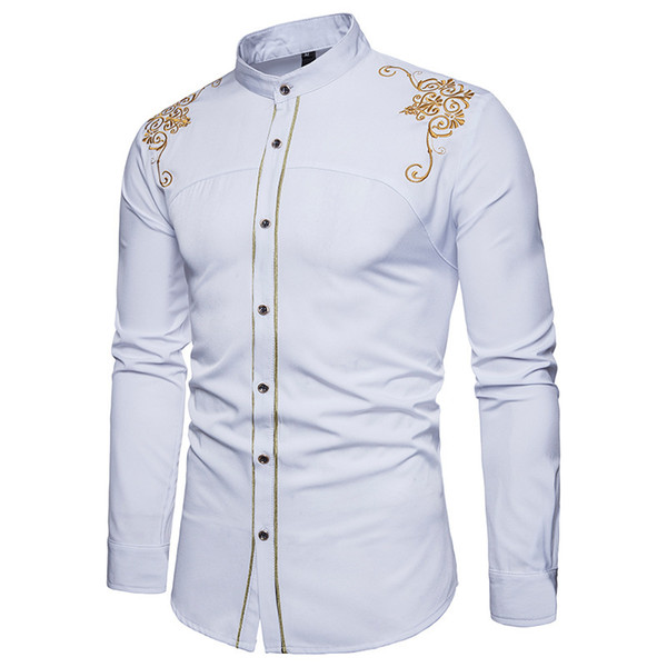 High Quality Men's Slim Court Embroidery Shirt Cotton Shirt Casual Business Men Banquet Dress Shirts 4 Color Size - S-XX