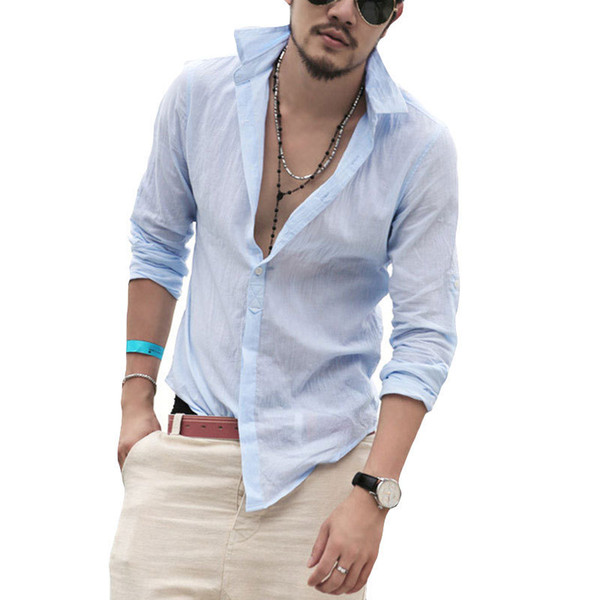 Plus Size Shirts Cotton Linen Men Shirt Long Sleeve Summer Style Hawaiian Shirts Sexy Slim Fit Men Clothes