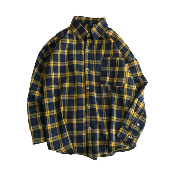 Fashion man plaid shirts man hip hop long sleeves shirts turn down collar mens hip hop