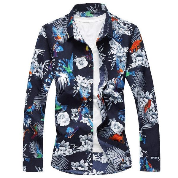 Long sleeves Men Dress Shirts Floral Fashion Shirt Male Fashion Flower Blouse Men Summer Size M-6XL