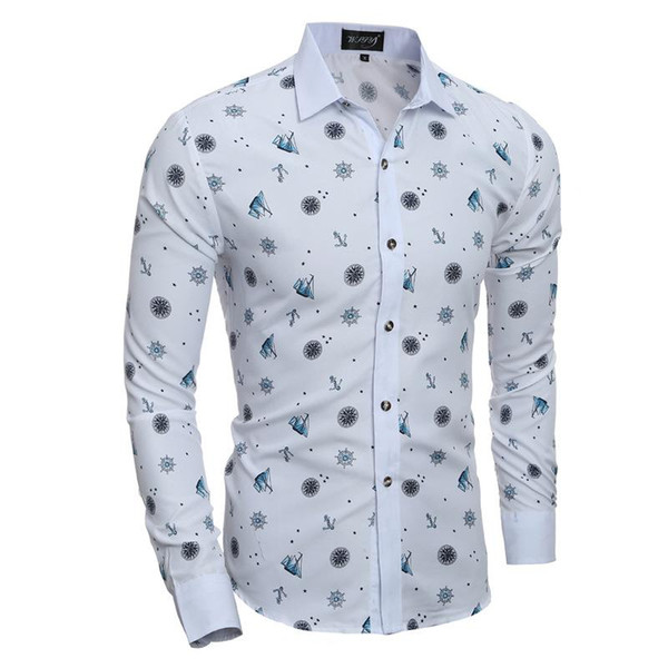 Brand New 2017 Printing Men's Dress Shirts Long Sleeve Square Collar Slim Men Business Leisure Shirts Fall Winter Clothing Tops M-XXL