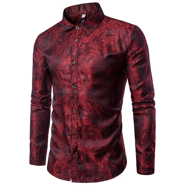 Bright Silk Shirts Men 2017 Promotion Autumn Long Sleeve Casual Cotton Flower Shirts for Men Designer Slim Fit Dress Shirts