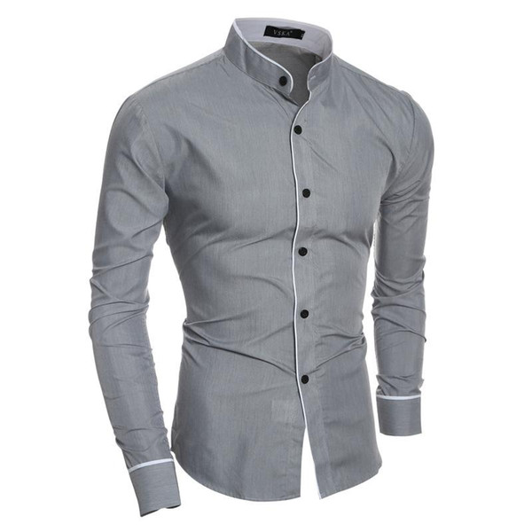 Hot Selling Solid 2017 Men's Dress Shirts Long Sleeve Stand Collar Slim Men Business Leisure Shirts Spring Fall Clothing Tops Free Ship