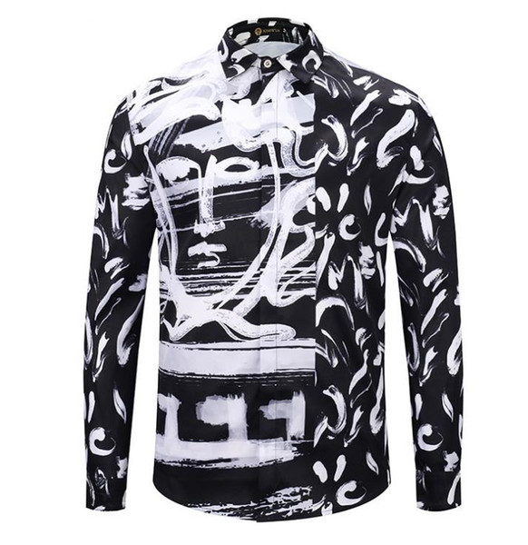 stylish Design 3D snake Embroidery Floral Print Mixture Colour luxury harajuku mens long sleeved shirts M-3XL medusa casual shirt