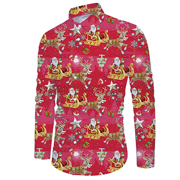 Men Casual Snowflakes Santa Candy Printed Christmas Men Hawaiian Shirt Long Sleeve Floral Print Mens Dress Formal Shirts #g8