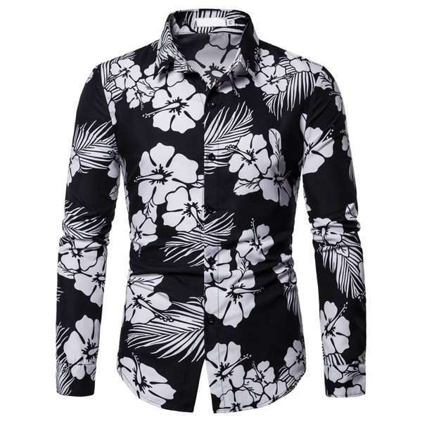 feitong Brand floral shirt Men Fashion Casual Summer Printed Button Long Sleeve slim fit Shirt Top Blouse Men chemise homme 2019