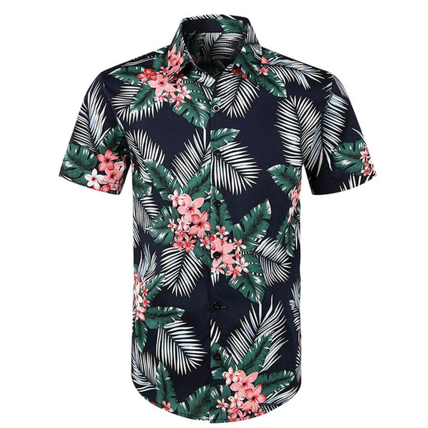 floral shirt Men Casual Printed Button Down Short Sleeve Shirt Hawaiian To