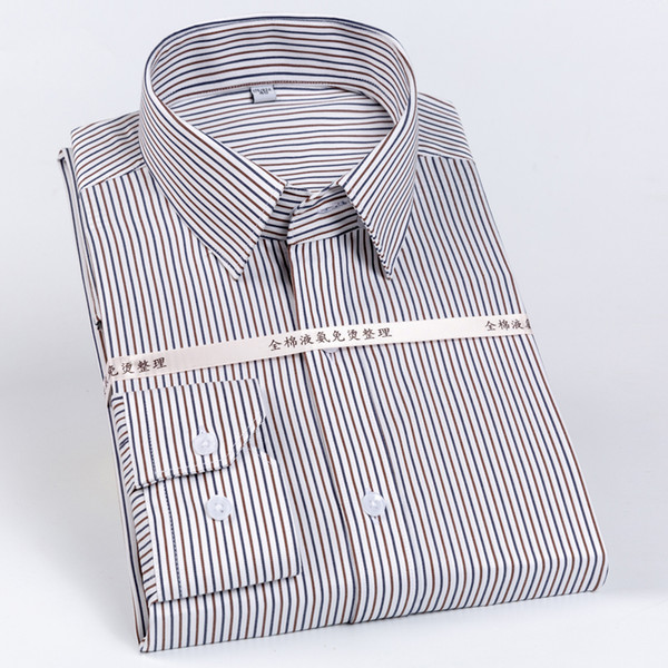 Men's 100% Cotton Standard-fit Dress Shirts Button-Collar Striped/solid Easy Care Gingham Shirt Formal Business Male Clothing