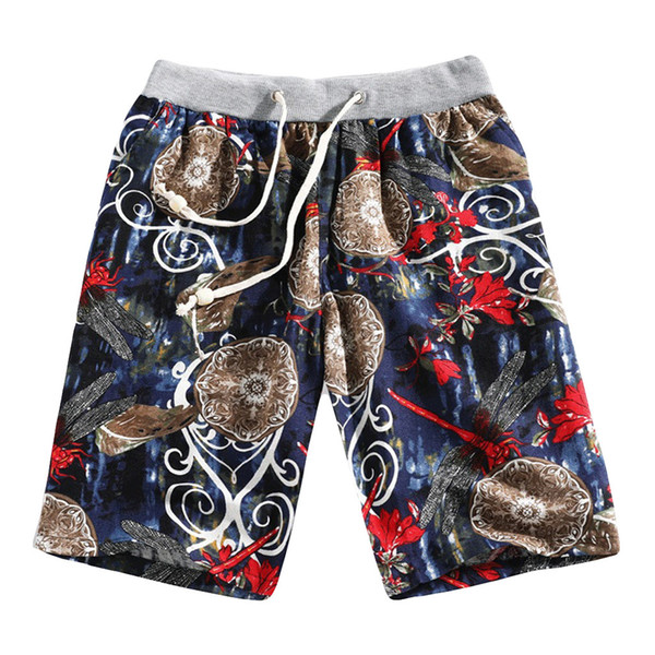 Men's Beach Short Soft Sport Swimming Trunk Summer Fashion Casual Ethnic Style Printed Loose Linen Beach Shorts Pants Easter