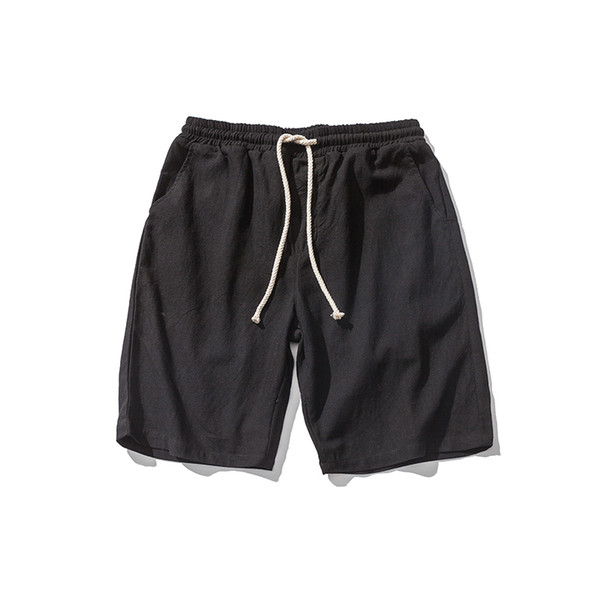 Men Summer Casual Shorts Black Mid-waist High quality cool knee length men's elastic waist shorts