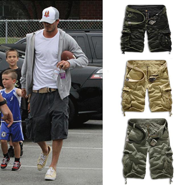 Wholesale-Summer Mens Baggy Camo Cargo Shorts Multipockets Baggy Loose Army  Khaki Black Camouflage Short Pants For Men AY721