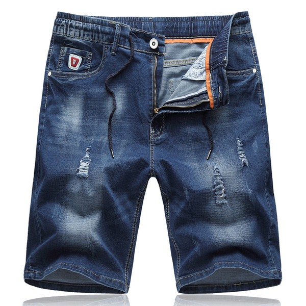 Mens Ripped Denim Shorts 2019 New Arrrivals Summer Casual Elasticity Drawstring Cotton Short Pants Breathable Light Blue Jeans