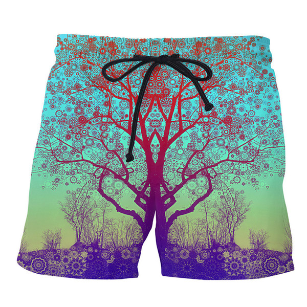 YX GIRL Casual Beach Shorts 2018 Fashion Red Star Trip Tree Shorts 3D Print Men Summer Fitness Trunks Boardshorts Clothing