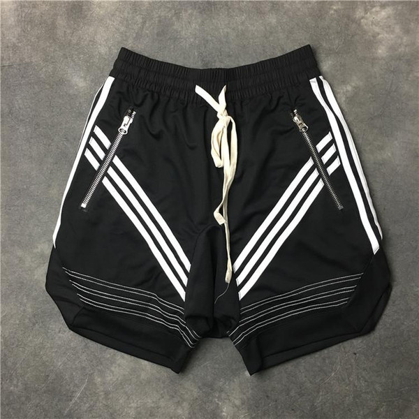 2018 Top quality Justin Bieber Kanye West FEAR OF GOD Oblique stripe Pocket zipper Men shorts Hip hop drawstring sweat shorts