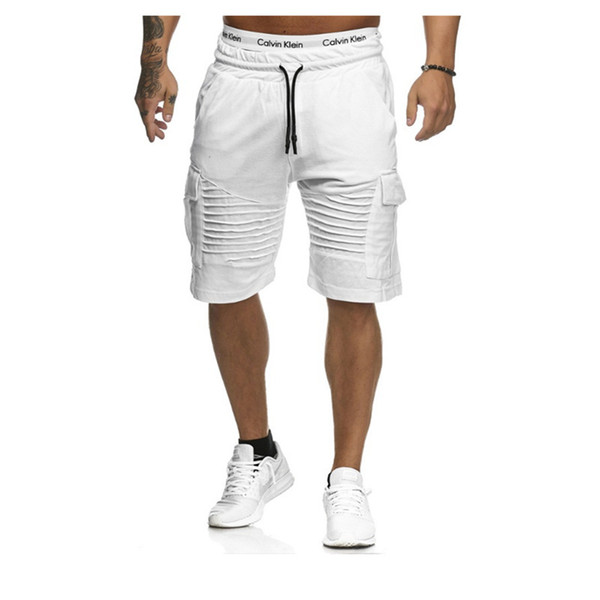 High quality 2018 Summer Pleated Striped Harem knee Length Shorts Straight Elastic Waist Fitness joggers hip hop shorts Men