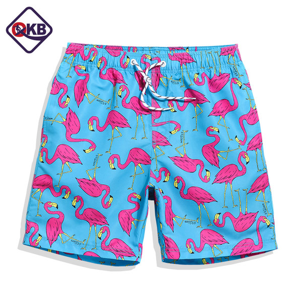 QIKERBONG Men Beach Shorts Board Trunks Shorts Casual Quick Drying Male Swimsuits Bermuda flamingo fashion print Active