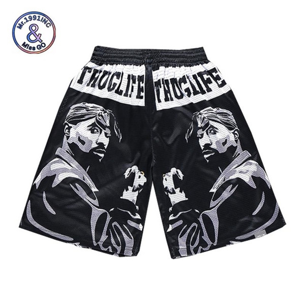 Wholesale- Hip hop shorts men's 3d beach shorts print rapper Tupac THUG LIFE 2pac shorts lovely 3d short pants