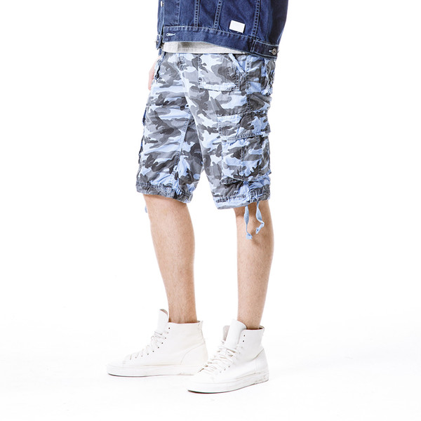 2018 Summer Multi-pocket Camouflage Men Shorts Loose Knee-length Mens Cargo Shorts Military Short Pants Homme Bermuda Trousers