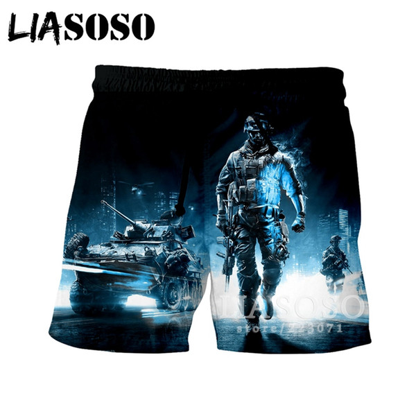 LIO Summer Fashion Men Women Shorts 3D Print Video Game Battlefield Beach Fitness Casual Loose Funny Hip-hop Shorts A009-06