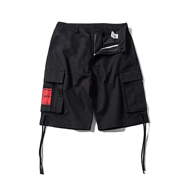 Ribbions Black Cargo Shorts Men Casual Multi Pocket Streetwear Summer Hip Hop Jogger Japanese Men Short Masculino S6T52