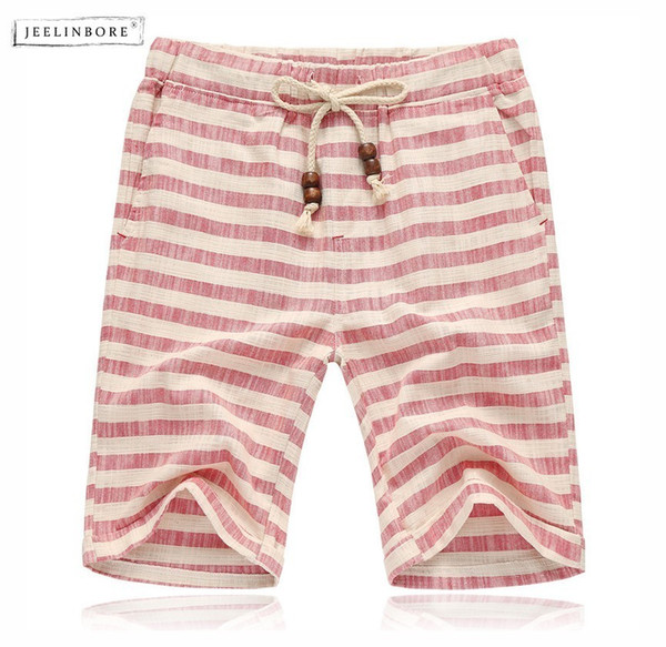 JEELINBORE Patchwork Striped Shorts Drawstring Mid Waist Knee Length Beach Lightweight Breathable Plus Size Streetwear