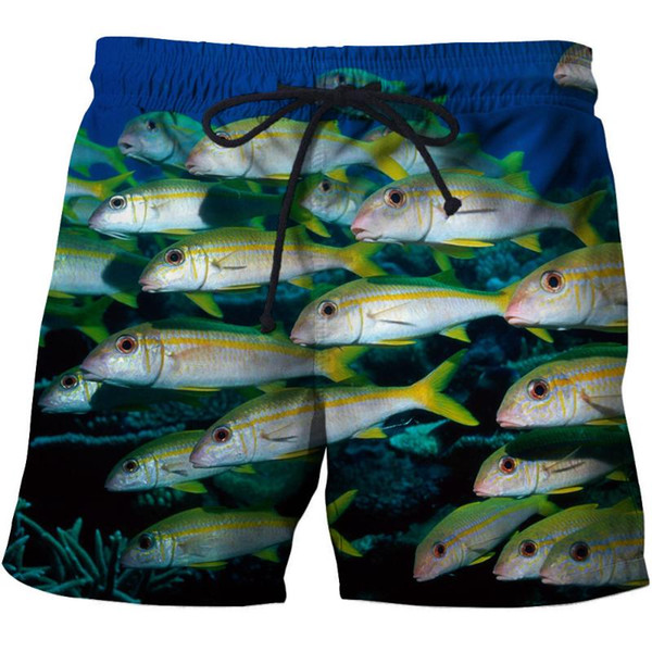 MoneRffi New 3D Fish Printed Summer Surfing Swiming Cotton Shorts Men Pants Drawstring Casual Beach Wear Men Thin Short Pants