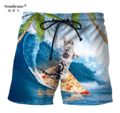 Sondirane Summer Men Quick Dry Beach Shorts Creative Funny 3D Print Casual Short Pants Male Elastic Waist Beach Shorts Fitness