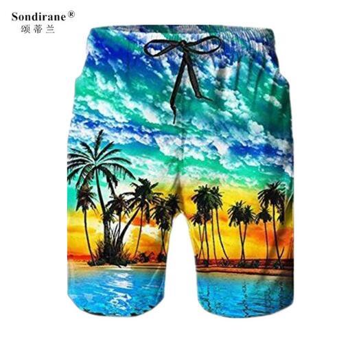 Sondirane New Fashion 3D Print Hawaiian Landscape Funny Shorts Summer Casual Men Beach Shorts Elastic Waist Board Shorts Cool