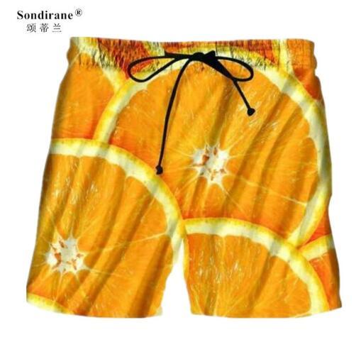 Sondirane New Fashion Fruits Orange Funny 3D Print Shorts Summer Quick Dry Beach Shorts Casual Men Elastic Waist Board Shorts