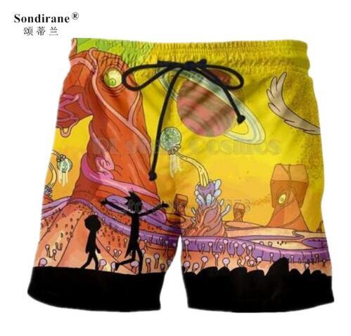 Sondirane New Fashion Rick and Morty Funny 3D Cartoon Print Shorts Summer Quick Dry Beach Shorts Casual Men Elastic Waist Shorts