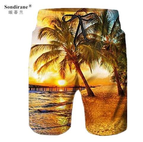 Sondirane Newest Hawaiian 3D Print Coconut Tree Graphic Shorts Summer Quick Dry Funny Shorts Elastic Waist Fitness Beach Shorts