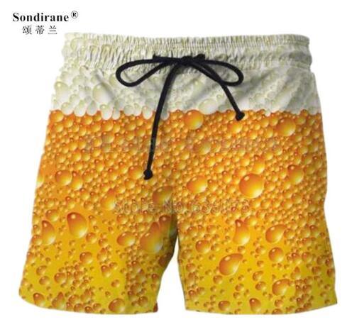 Sondirane New Fashion Men's Classic Beer Bubbles Funny 3D Print Shorts Casual Men Elastic Waist Beach Shorts Summer Beach Shorts