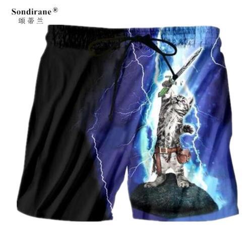 Sondirane New Fashion Classic Lightning Cat Funny 3D Shorts Summer Quick Dry Beach Shorts Fitness Man Workout Shorts Boardshorts