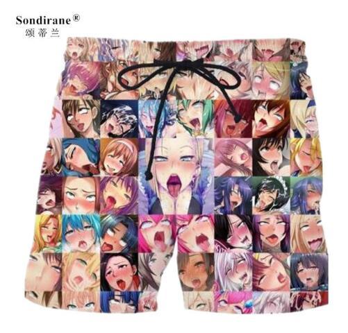 Sondirane Anime Ahegao Funny 3D Print Cartoon Funny Shorts Summer Quick Dry Beach Shorts Casual Men Elastic Waist Board Shorts