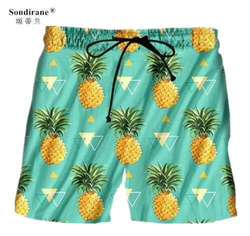 Sondirane New Fashion Men's Classic Fruits Pineapple Funny 3D Shorts Casual Men Elastic Waist Beach Shorts Male Fitness Shorts