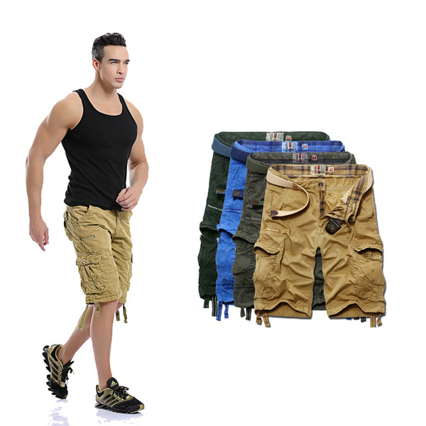 Men's 100%Cotton camouflage Cargo shorts New fashion summer Male Multi-pocket casual Knee Length Army Green shorts No belt