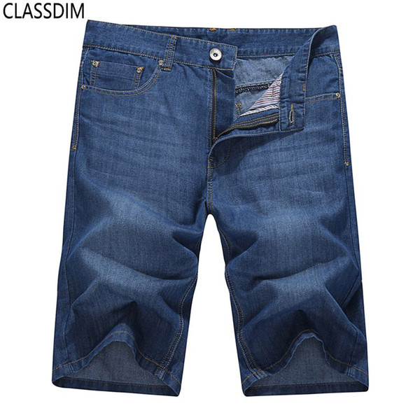 ClASSDIM Knee Length Men's Cotton Straight Denim Shorts New Summer Solid Thin Short Jeans Men Shorts