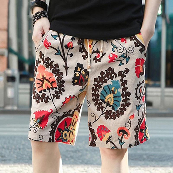 E-BAIHUI Japan Style Shorts Fashions Cool Summer Shorts Floral Print Beach Shorts flax Comfort Men Pants surf Casual Pants L027