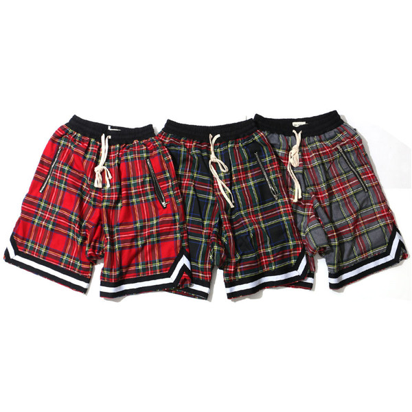 Mens Scottish Pattern Plaid Shorts Casual Printed Board Shorts Fashion Male High Street Clothes Free Shipping