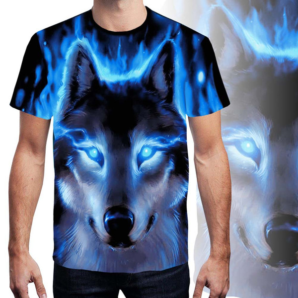 summer 2019 fashion Blue Wolf 3D Digital Printing Tide Men's Short Sleeve T-shirts man shirts fashion new trend