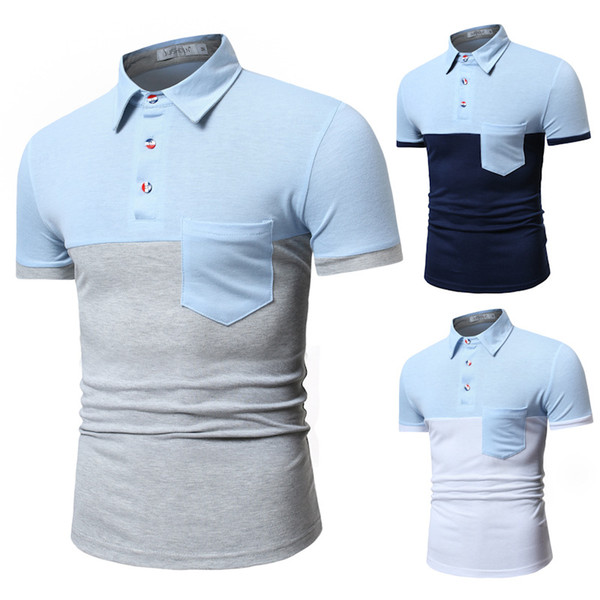 Fashion Short Sleeve T-shirt with Two-color Stitching Men's POLO Shirt Man Short Sleeve T Shirts 2019 Summer New