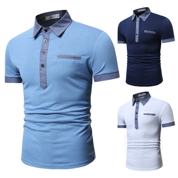 Summer 2019 Classic Fake Pocket Design Men's Casual Short Sleeve Lapel T Shirts Man Cool Polo Shirts 3Color