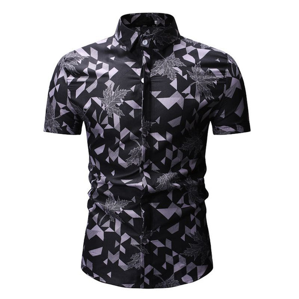 2019 Summer Popular New Design Floral Print Men's Fashion Casual Lapel Short Sleeve T Shirts Tees 4Color Man Shirts