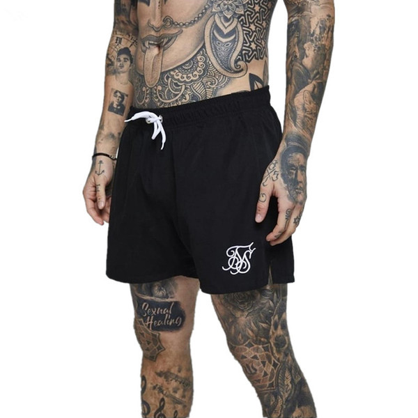 Fashion New Fitness Casual Shorts High Quality Cotton Sik Silk Embroidery Men Shorts Fitness Summer Men Black White