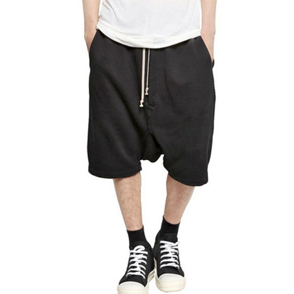 Wholesale-2016 New Black Shorts Kanye West Cool Sweatpants Mens Jumpsuit HIPHOP Rock Stage Urban Clothing Owens Dress Harem