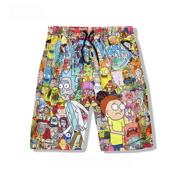 Rick and Morty Men's Summer Casual Shorts Cartoon 3D Print Loose Beach Shorts Drawstring Knee Length