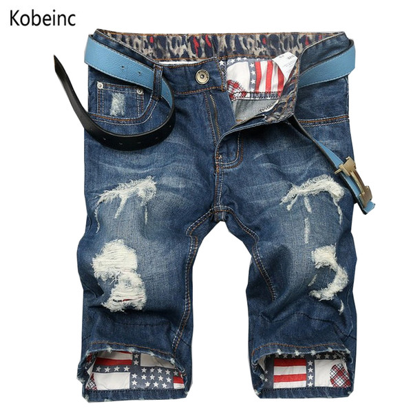 Wholesale-Fashion Beggar Plus Size Hole Shorts Casual 28~38 Men's Shorts Summer Scratch Men's Denim Shorts Nostalgia Classicial