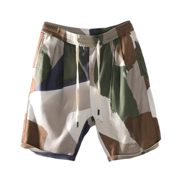 Camouflage Shorts Men Cotton Linen 2018 Summer Loose Casual Beach Shorts Y734