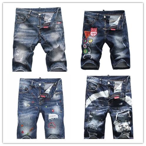 Wholesale-2018 Summer classic Washed Black Skull Short Jeans For Men Frazzle Skinny Knee Length Pants Punk Style Famous Brand #5508